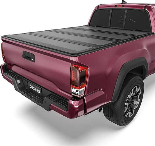 OEDRO Low-Profile Hard Quad-Fold Tonneau Cover Compatible with Toyota Tacoma 2016-2023 (Excl. Trail Edition) 5ft Bed with Tacoma Bed Rail, One-Handed Quick Release, Drainage Design