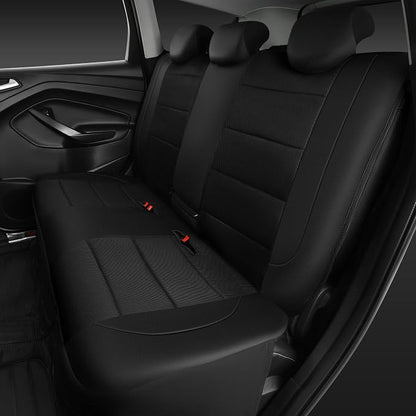 CAR PASS Leather Back Seat Cover, Breathable Mesh Universal Bench Seat Cover, Super 5mm Composite Sponge Inside, Airbag Compatible Fits Most Automotive, Cars, SUVs, Trucks, and Vans (Rear, Black)