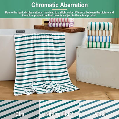 JML Microfiber Beach Towels, 6 Pack, 27" x 55", Large Bath Towel Set for Adult- Cabana Stripe - Absorbent, Quick Drying Lint-Free, No Fading for Summer Party, Pool, Sport, Yoga, Swimming, Dark Green
