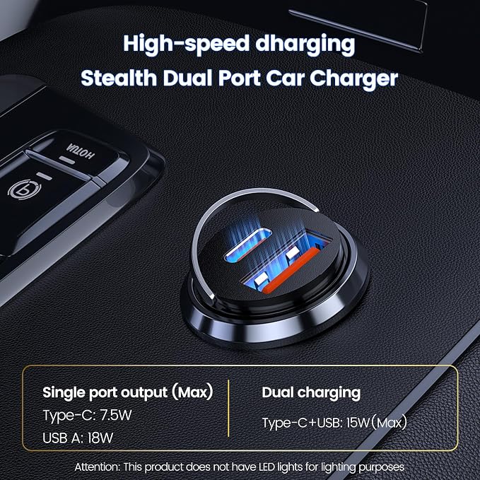 MOSWAG Car Charger, Invisible Cigarette Lighter USB Adapter [All Metal & Mini], 2 Port Car Adapter, QC3.0 Dual Port Cigarette Lighter for iPhone 17 16 Samsung S25 Ultra Piexl 10 and More
