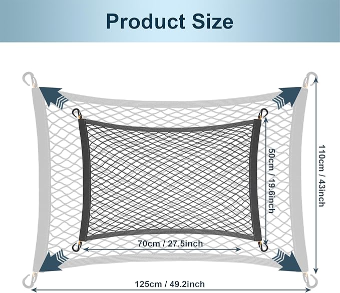 Elastic Cargo Net for SUV, Car Trunk Net Organizer with ABS Hook Storage Mesh Cargo Nets 27.5 x 19.6 Inch for Truck Bed Tailgate Netting Accessories Gray