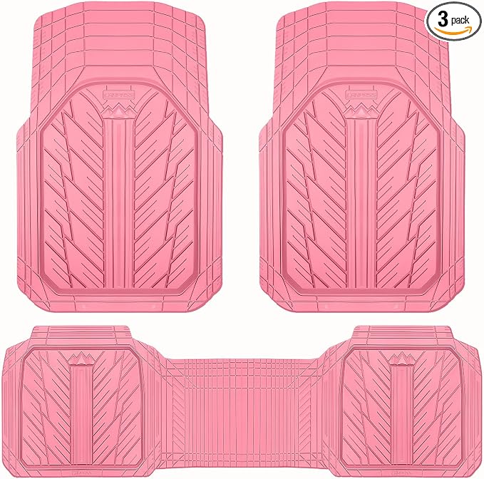 CAR PASS Heavy Rubber Car Floor Mats, Deep Waterproof Car Mats All Weather, Universal Trim-to Fit Automotive Floor Mats for Car SUV Truck Van, Durable Cute Floor Liners for Women Girly (All Pink)