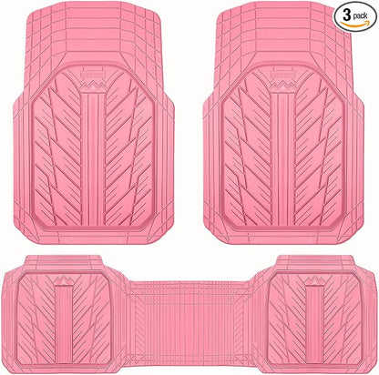 CAR PASS Heavy Rubber Car Floor Mats, Deep Waterproof Car Mats All Weather, Universal Trim-to Fit Automotive Floor Mats for Car SUV Truck Van, Durable Cute Floor Liners for Women Girly (All Pink)