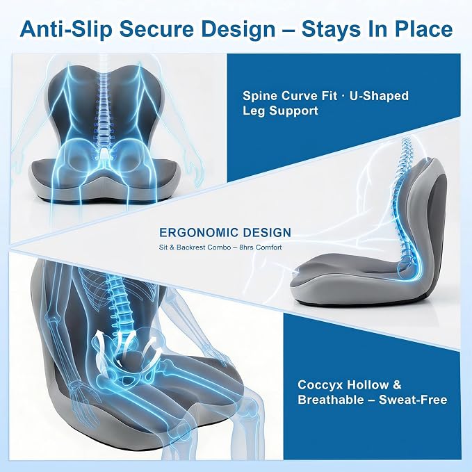 Car Seat Cushion with Back Support for Driving, Ergonomic Support Relief Pad for Auto/Truck/Office, Hollow Ventilation, Anti-Slip Driver Seat Cushion, Washable Cover, 18.1"x17"(Two-Tone Gray)