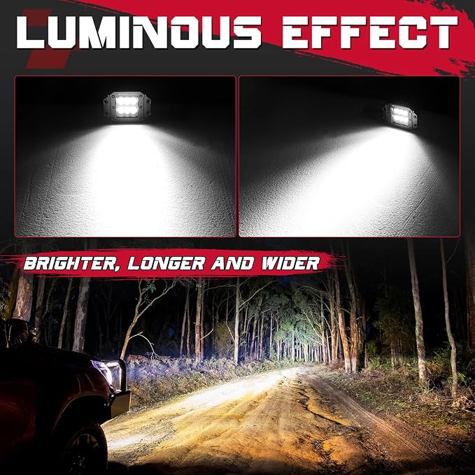 Flush Mount LED Pods, OFFROADTOWN 5'' 12,000LM CREE LED Driving Lights Reverse Backup Light Flush Light Bar Off Road Lights Work Light for Truck Pickup UTV ATV SUV Boat 4x4 Car - Combo