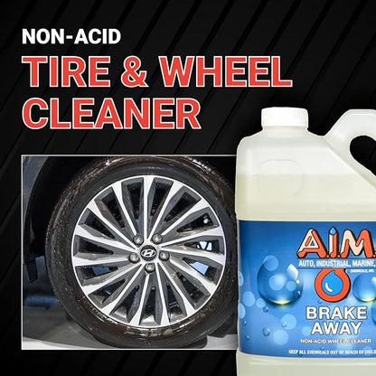 AIM Chemicals Brake Away Non-Acid Wheel & Tire Cleaner - Heavy Duty Degreaser & Engine Cleaner - Removes Brake Dust, Grease, Grime, Aluminum Brighteners - Ideal for Cars, Boats, RVs & Equipment, 5 Gal