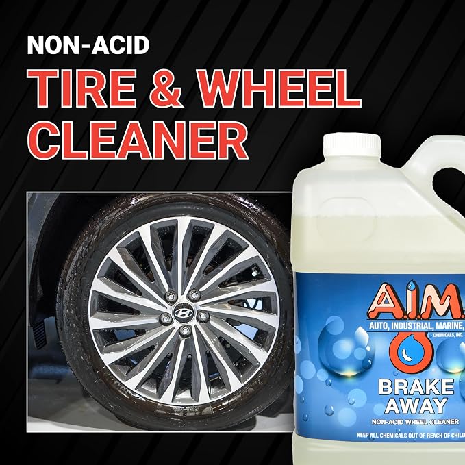 AIM Chemicals Brake Away Non-Acid Wheel & Tire Cleaner - Heavy Duty Degreaser & Engine Cleaner - Removes Brake Dust, Grease, Grime, Aluminum Brighteners - Ideal for Cars, Boats, RVs & Equipment, 1 Gal