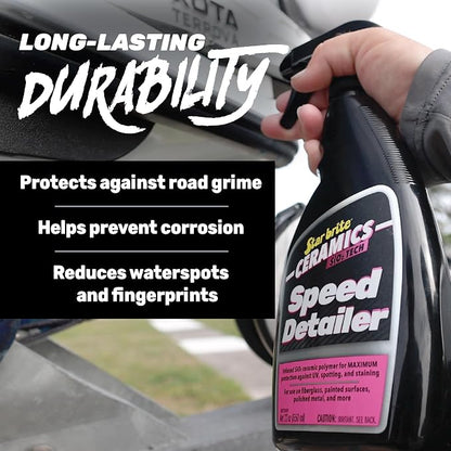 STAR BRITE Ceramics Speed Detailer SiO2 Infused - Ultimate Shine & Protection for Vehicles & Boats, Enhances Water Beading 22 oz Spray (203722)