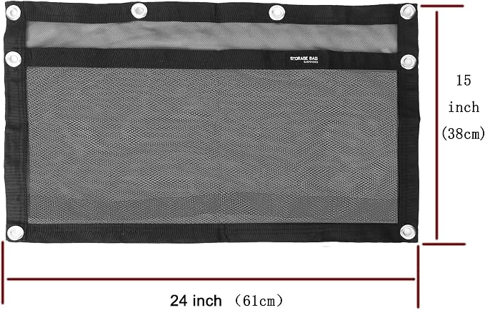 Upgrade Boat Storage Bag,Mesh Suspended Storage Organizer, Cargo Net Pocket Organizer Pouch Bag,Boat,Truck SUV Travel Long Road Trip Camping Interior Accessories with 6 pcs Elastic Ring (24 INCH)