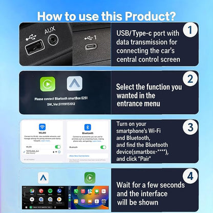 2026 Upgraded 2in1 Wireless Carplay Adapter for Apple iPhone,Android Auto Carplay Adapter,Bluetooth,WiFi Dual Core,Mini Car Play Adapter USB &Type-c Dongle,Smaller,Fast,Stable,No Delay