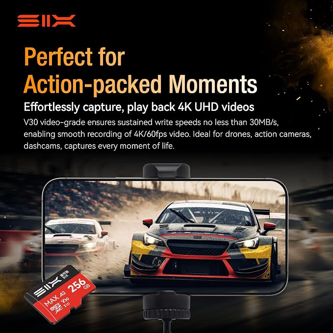 SIX M200 128GB Micro SD Card Read Up to 190MB/s for 4K UHD Continuous Recording - A2, U3, V30 microSDXC Memory Card 128GB with Adapter for Action Cameras, Drones, Gaming Consoles, Dash Cams, Phones
