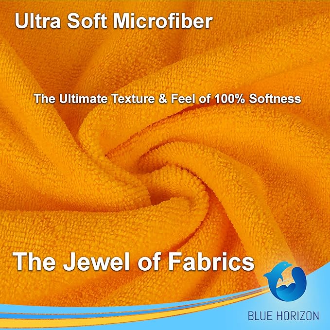 Blue Horizon Microfiber Cleaning Towels, Pack of 24, Ultra Soft Plush Washcloth, All Purpose Premium Microfiber Detailing Cleaning Cloths Reusable Shop Towels (16" x 16", Orange)