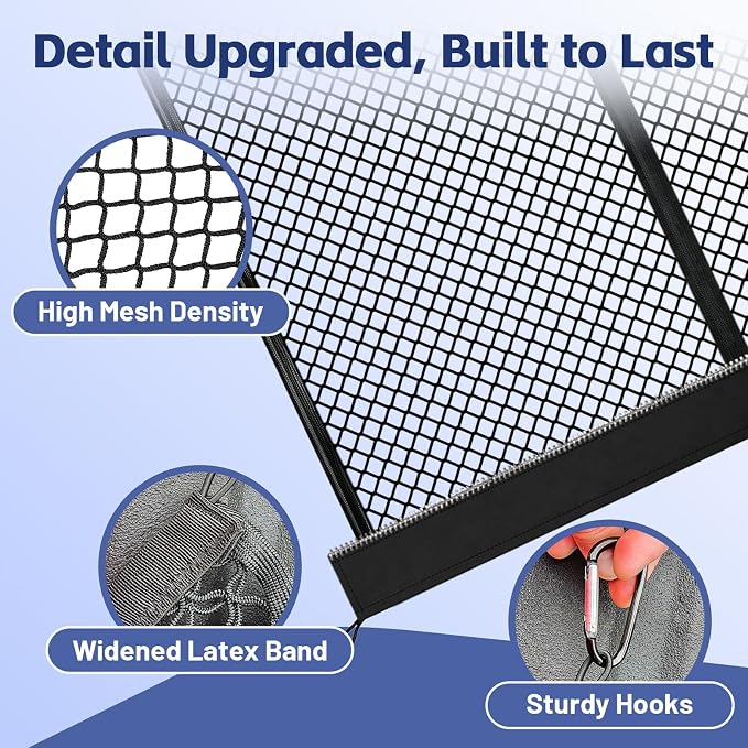 Cargo Net for Ford F-Series 2015-2026, Nissan Titan 2016-2024 | Heavy Duty Truck Bed Organizer, Highly Elastic Tailgate Net with Carabiners, Weatherproof Mesh Cover with Attached Zipper Bag