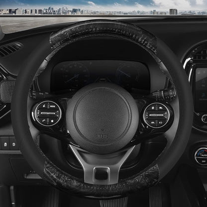 BDK BurlwoodLux Wood Grain and PU Leather Black Steering Wheel Cover - Sport Grip for Car Auto SUV Trucks