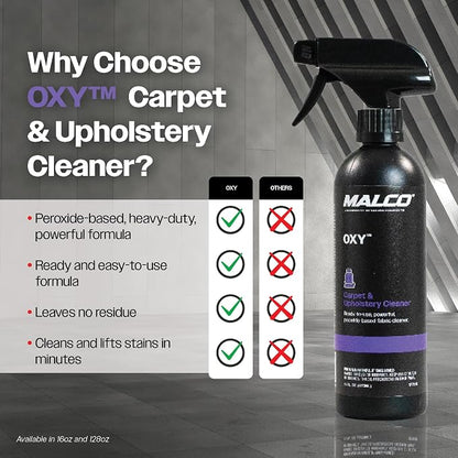 Malco OXY Carpet & Upholstery Cleaner - Stain Remover Spray for Car Interior Fabric/Cleans the Toughest Vehicle Stains/Deep Cleaning Liquid Formula / 16 Oz. (127816)