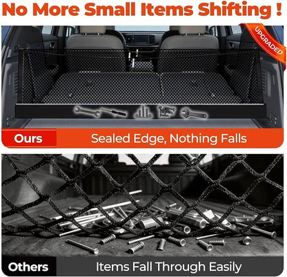 3-Layer Cargo Net for Chevrolet Suburban & GMC Yukon XL 2015-2020, Zoned Storage Trunk Net with Foldable Zippered Bottom Bag, Heavy-Duty Cargo Organizer Netting for Camping, Trips & Everyday Use