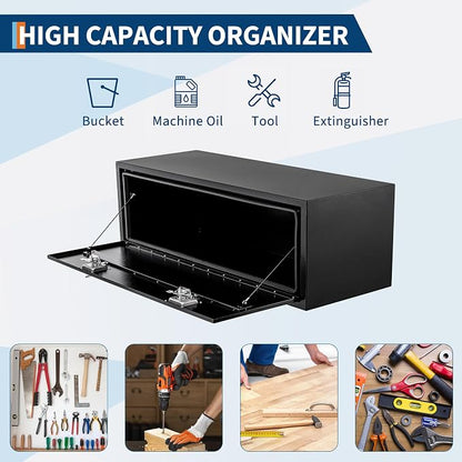 Black Steel Underbody Truck Box, Pickup Storage Box, Heavy Duty Diamond Plate Tool Box with Lock and Keys, Waterproof Trailer Storage Box (48" x 13" x 16"-Black)