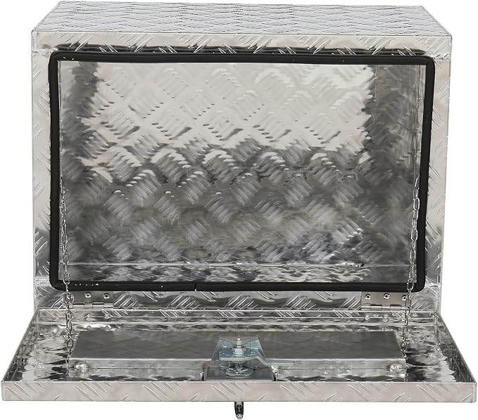 24“L x 17" W x 18" H Aluminum Underbody Truck Toolbox with Lock | Waterproof Square Truck Storage Organizer Chest for Pick Up Truck Bed, RV Trailer, Van, Black Tool Box