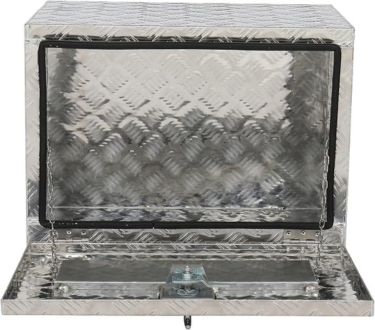 24“L x 17" W x 18" H Aluminum Underbody Truck Toolbox with Lock | Waterproof Square Truck Storage Organizer Chest for Pick Up Truck Bed, RV Trailer, Van, Black Tool Box