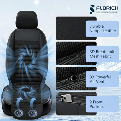 FLORICH Cooling Car Seat Cover with 2 Powerful Turbo Fans Ventilated Seat Cushion 3-Speed Adjustable 12V-24V Breathable Cooling Car Seat Pad for Summer Driving Universal Fit for Car SUV Truck Van