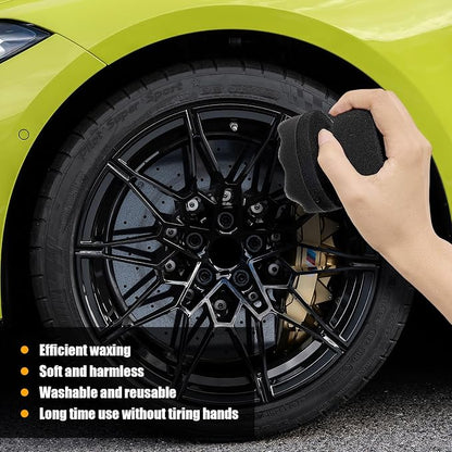 2 PCS Tire Shine Applicator, Reusable Foam Car Tire Dressing Applicator Pads with Ergonomic Design, Durable Automotive Detailing Sponge Tool for Applying Tire Shine (Black, Small)