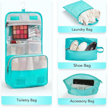 OlarHike 10-Pack Compression Packing Cubes for Travel Essentials,Compressible Expandable Packing Cubes for Suitcase,Luggage Garment Bags for Travel,Handy Helper for Organizing Clothes(Blue Green)