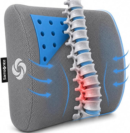 Samsonite Memory Foam Lumbar Support Pillow for Office Chair, Gaming Chair, or Car-Ergonomic Back Cushion-Home Essentials for Sitting Comfort and Posture Relief Back Support with Cooling Gel, Grey