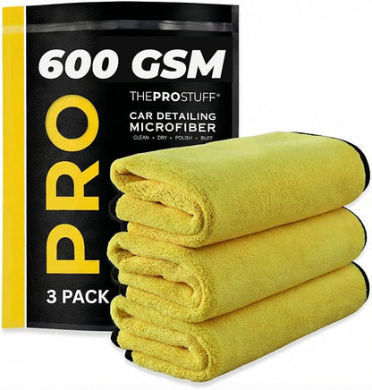The Pro Stuff® Car Detailing Microfiber Towels - 600 GSM Thick Plush Auto Towels | Super Soft Dual-Sided for Cleaning, Washing, Buffing | Tagless, Scratch-Free, Lint Free Cloth (16"x16") (3)
