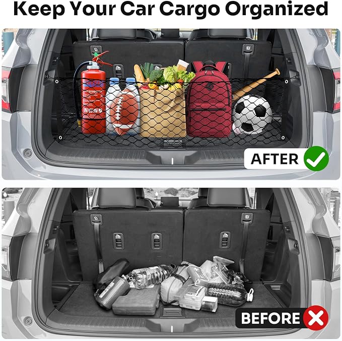 Canvcle Trunk Cargo Net for 2023-2025 2026 Honda Pilot Accessories Envelope Style Mesh Trunk Net Organizer and Storage Stretchable Adjustable Elastic Nylon Rear Cargo Netting with Hooks