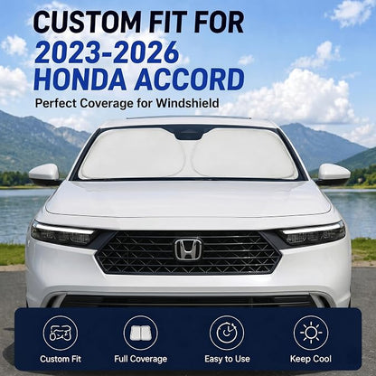 Custom Fit Windshield Sun Shade for Honda Accord 2023-2026 | Custom Fit Windshield Cover, Blocks UV Rays, Double-Layer Heat Shield, Durable Frame, Easy Fold & Storage
