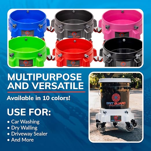 GRIT GUARD Bucket Dolly with Wheels - Rolling Detailing Wash Bucket with 5 Wheels and 2 Locking Casters Compatible with 2.5, 4, 5 and 6 Gallon Buckets (Red, 2" Roller Bearing) - Made in the USA