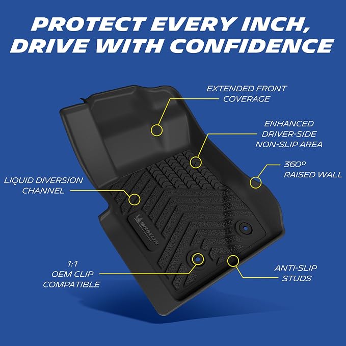 Michelin Floor Mats, All-Weather TPE Custom Fit Liner for 2021-2026 Ford Bronco 4-Door, Premier