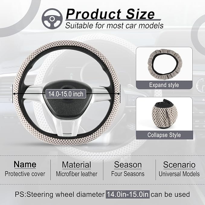 Alpmosn Elastic Stretch Steering Wheel Cover, Breathable Microfiber Ice Silk, Anti-Slip, Odorless, Easy Carry, Universal Interior Accessories Steering Wheel Cover for Women & Men (Grey)