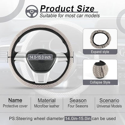 Alpmosn Elastic Stretch Steering Wheel Cover, Breathable Microfiber Ice Silk, Anti-Slip, Odorless, Easy Carry, Universal Interior Accessories Steering Wheel Cover for Women & Men (Grey)