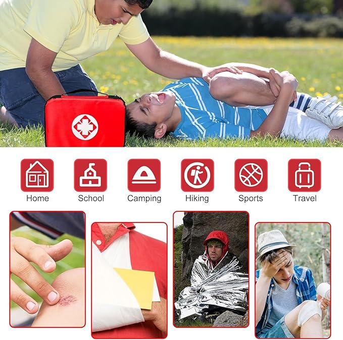 Travel-First Aid-Kit Car-Home 300PCS Survival-Kit Outdoor-Adventure - Small Portable Red Emergency Essential Sets Office Hiking Camping Business Public Must Have First Aid Gear Equipment 1st Aid