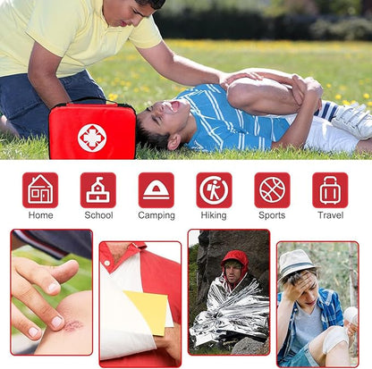 Travel-First Aid-Kit Car-Home 300PCS Survival-Kit Outdoor-Adventure - Small Portable Red Emergency Essential Sets Office Hiking Camping Business Public Must Have First Aid Gear Equipment 1st Aid