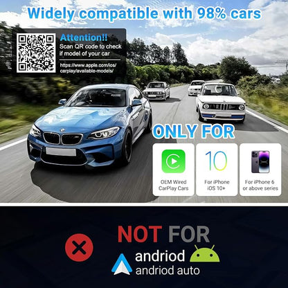 Apple CarPlay Wireless Adapter, Convert Factory Wired CarPlay to Wireless, Bluetooth CarPlay Adapter for iPhone, Auto Connect Plug & Play Supports USB-A & USB-C, Compatible with 2016+ Cars & iOS 10+