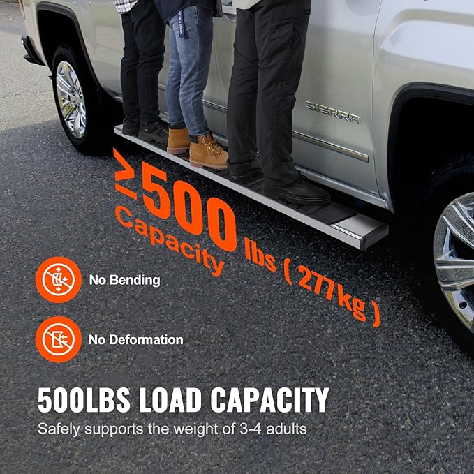 VEVOR Running Boards, 6" Step Bars Compatible with 2009-2018 Dodge Ram 1500/2010-2023 Ram 2500/3500 (Includes 2019-2023 Classic) Crew Cab, 201 Stainless Steel Side Steps Nerf Bars, 500LBS, 2 PCS