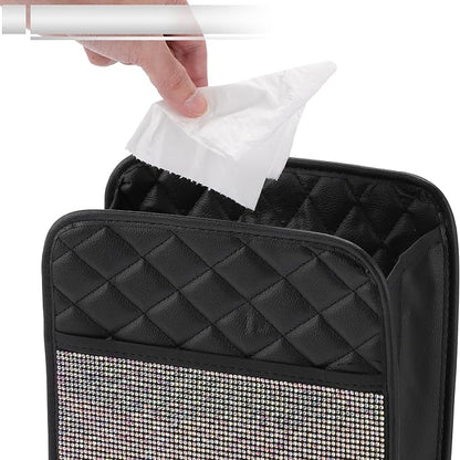 1 Pcs Universal Car Trash Can Hanging 10.2" Length 3.5" Width 10.2" Height Trash Bin Multicolor Faux Leather Rhinestone
