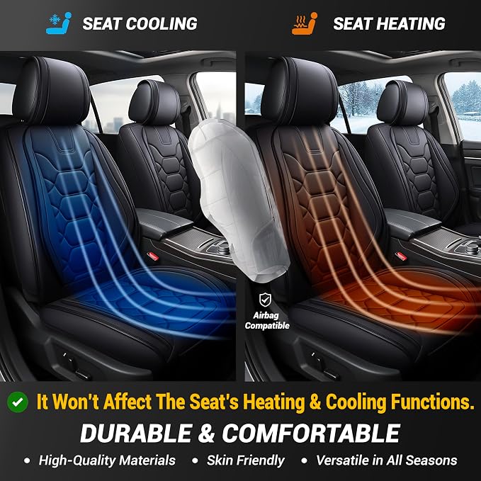 OASIS AUTO Car Seat Covers Full Set, Sporty Faux Leather with Honeycomb Pattern, Waterproof Universal Fit for SUV, Sedan, Pick-up Truck, Automotive Interior Accessories (OS-004 Black)