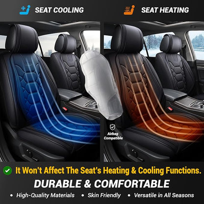 OASIS AUTO Car Seat Covers Full Set, Sporty Faux Leather with Honeycomb Pattern, Waterproof Universal Fit for SUV, Sedan, Pick-up Truck, Automotive Interior Accessories (OS-004 Black)