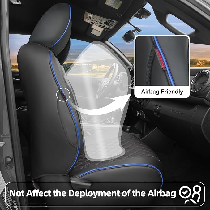 Lolcar Tacoma Car Seat Covers Custom for Select Toyota Tacoma (Only for Hybrid) 2024 2025 2026 Double cab TRD Sport,TRD Off-Road,Limited,Trailhunter -Full Set,Leather (Blue Grid)
