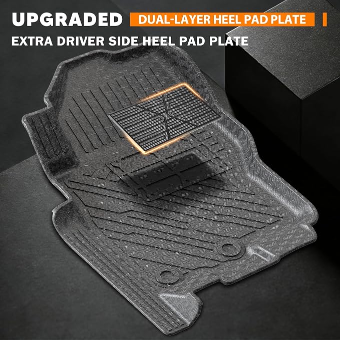 KUST Floor Mats for 2022-2026 Nissan Frontier Crew Cab Accessories (with 2nd Row Under-Seat Storage), All Weather Car Mats 2 Rows, TPE Rubber, Raised Edge, Extended Lip, Extra Heel Pad Plate