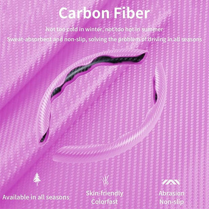 Carbon Fiber Steering Wheel Cover, 2-Piece Set Anti-Skid Comfortable Grip Segmented Butterfly Design, Easy Snap-On Installation Universal Fit 99% Cars, Pink