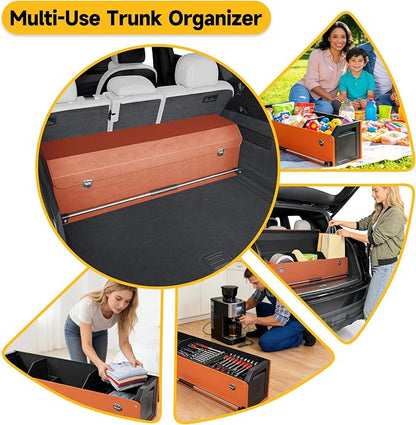 Car Trunk Organizer, Collapsible Sturdy Trunk Storage Container with Lid and Handle Large Leather Car Trunk Storage (Orange, 39.7 x 11.4 x 12.2in)