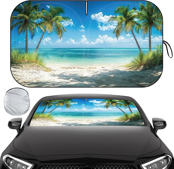 Windshield Sun Shade, Car Sun Shade Windshield, Reflector Sunshade Offers Ultimate Protection for Car Interior, Reflective Polyester Blocks Heat for Cars,Trucks,SUVs (57 x 31.5 in)