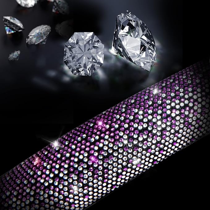 CAR PASS Bling Diamond Leather Steering Wheel Cover, Bling Sparkly Crystal Glitter Rhinestones Universal Fit 14" 1/2-15" Car Wheel Protector for Women Girl Fit Suvs,Vans,Sedans,Trucks, Purple Silver
