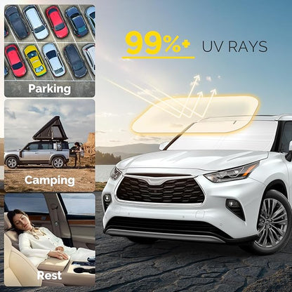 Windshield Sun Shade Compatible with 2020-2024 2025 2026 Toyota Highlander Accessories Sunshade Front Window Shade Custom for Highlander L LE XLE Limited Platinum Windshield Sun Visor