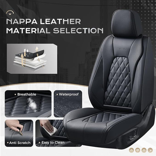 Coverado Car Seat Covers Full Set, 5 Seat Black Seat Cover for Cars, Luxury Faux Leather Waterproof Seat Cover, Front and Back Car Seat Protector, Universal Auto Seat Covers Fit for Most Cars