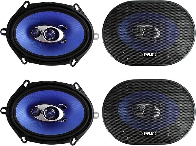 4) New Pyle PL573BL 5x7" 600 Watts 3-Way Car Coaxial Speakers Stereo Blue Four